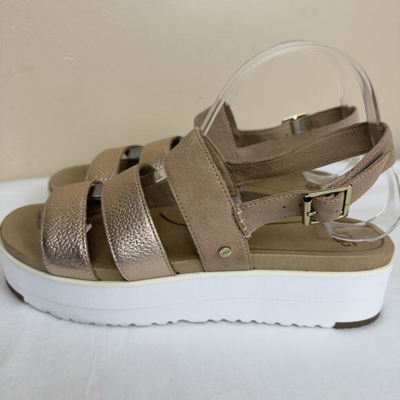 UGG Braelynn Metallic Gold Leather Straps Platform Sandal Womens Size 10 - Picture 2 of 13